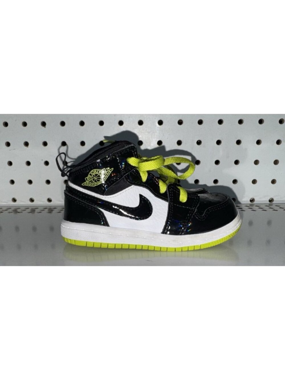 Jordan 1 Mid TD Black Cyber Mystic Green Boys Baby Athletic Shoes Size 6C